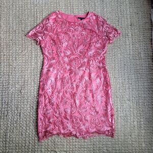 Preston & York Pink Lace Short Sleeve Midi Dress